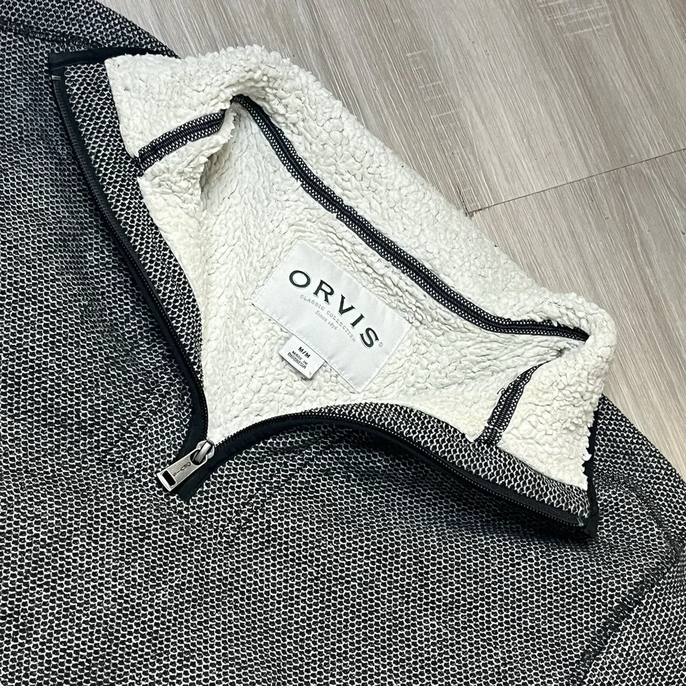 Orvis Brighton Mens Medium Black Sherpa Lined‎ Sweater 1/4 Zip Long Sleeve
